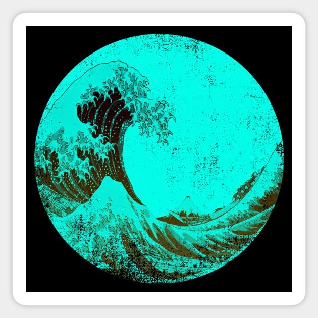 Sea Blue Color Turquoise Retro Vintage Distressed The Great Wave off Kanagawa Sticker by DazzlingApparel